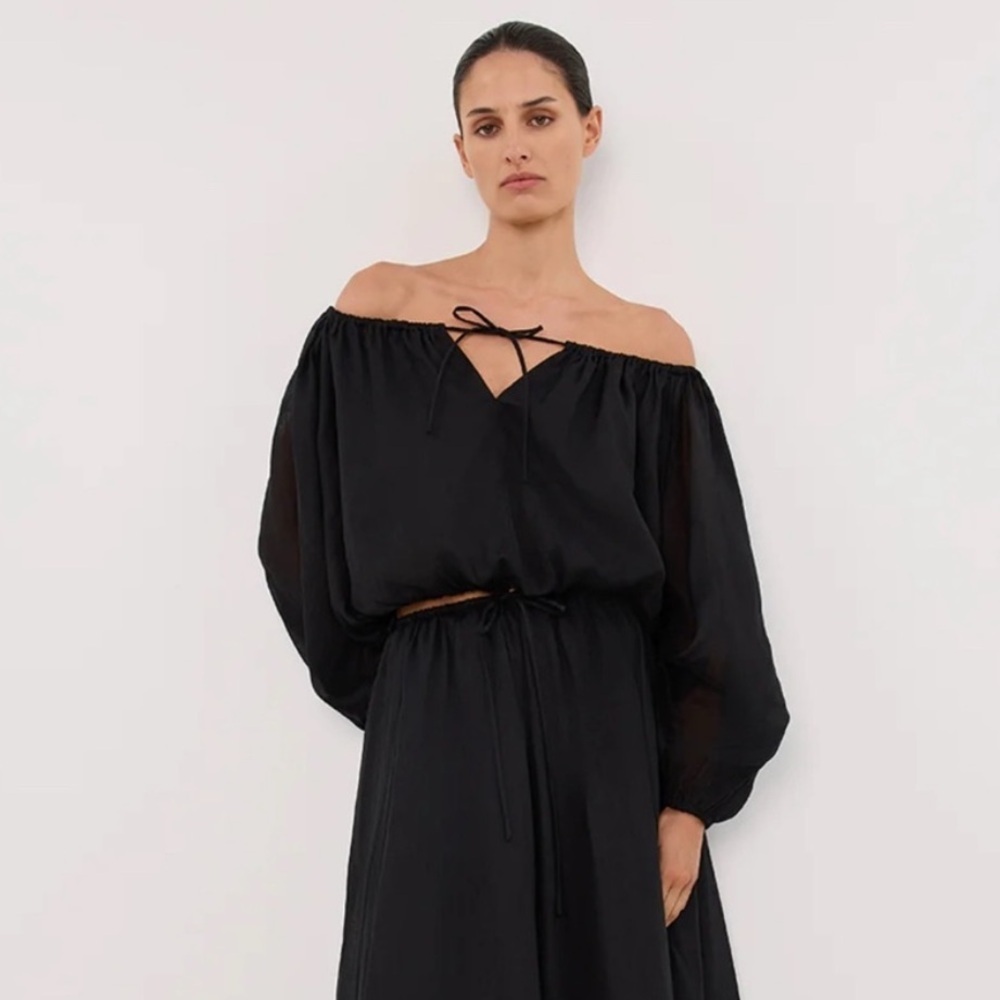 DISSH SELENE BLACK RAMIE LONGSLEEVE OFF SHOULDER TOP US 2  $147